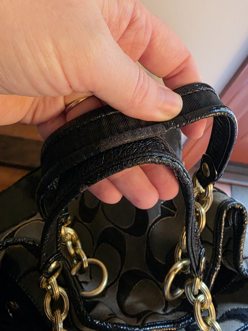 Coach Poppy Signature Lurex Push-Lock Satchel Tote Bag – Black/Gray - Picture 11 of 15